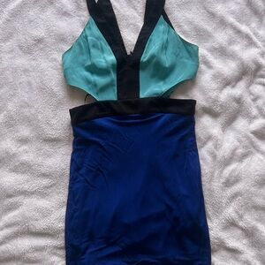 Bebe Blue and Teal Dress with Black Accents